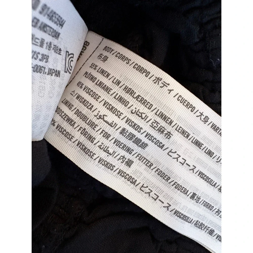 Abercrombie & Fitch Black Linen Blend Puff Sleeve Smocked‎ Peplum Blouse small